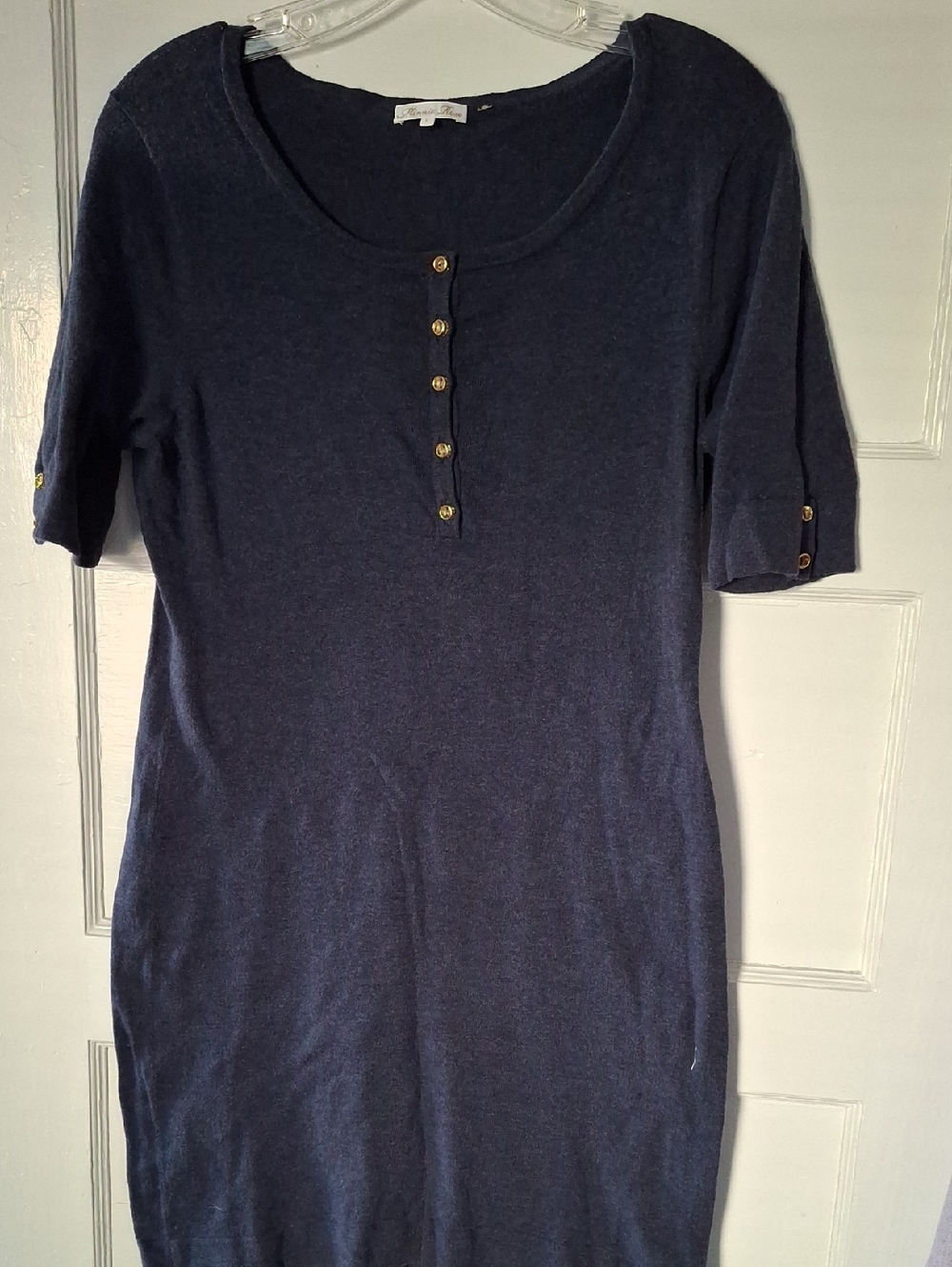 Minnie Rose Navy Short-Sleeve Henley Tunic with Gold Buttons
